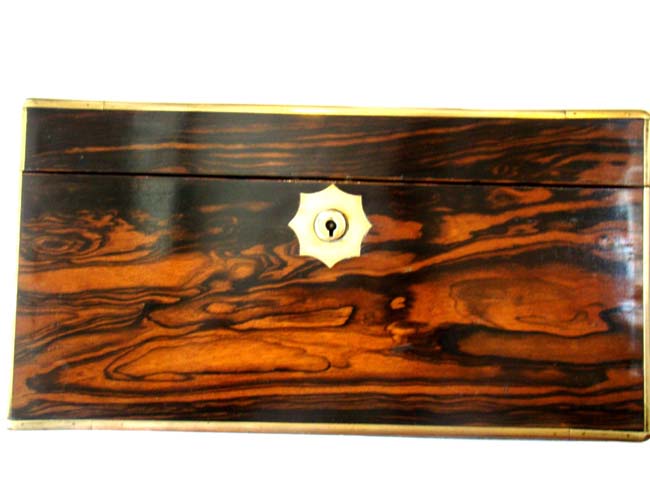 A beautiful antique brass mounted coromandel wood tea caddy box with its' original interior circa 1825 — image 5